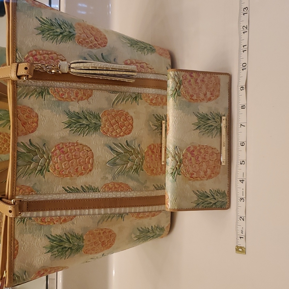 Brahmin Leather Pineapple Shoulder Bag with Matching Wallet
